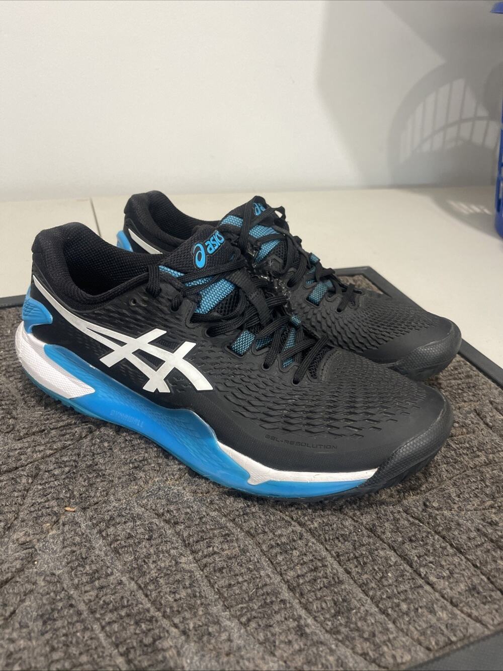 ASICS Gel Resolution 9.5 Black/Blue 1041A330-001 Men 9.5 Tennis Shoe Pickle Ball